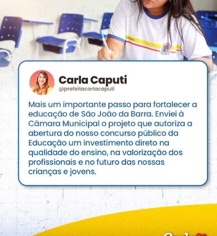 Carla Caputi anuncia concurso público da Educação em SJB