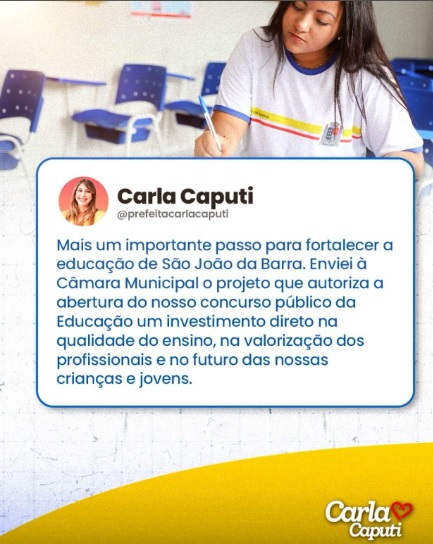 Carla Caputi anuncia concurso público da Educação em SJB