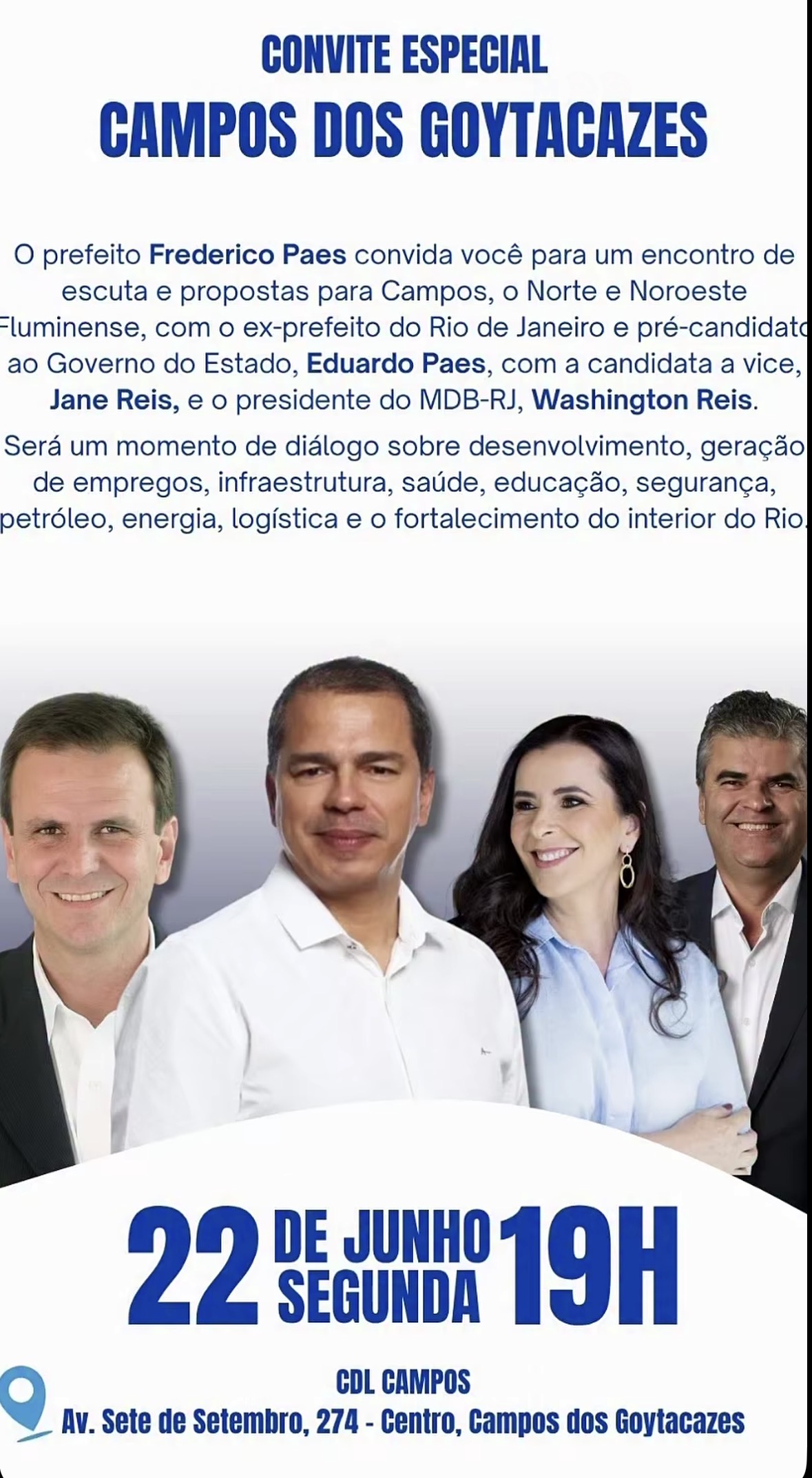 Frederico Paes recebe Eduardo Paes e Jane Reis para reunião em Campos na segunda