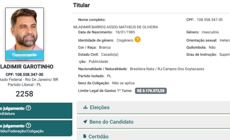 Candidatura de Wladimir Garotinho registrada na Justiça Eleitoral