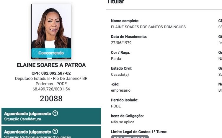 Elaine Soares, a Patroa, também registra candidatura à Alerj