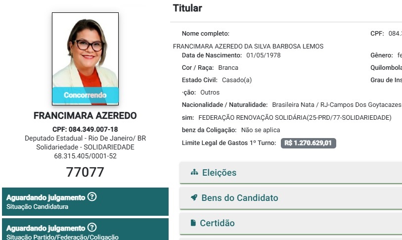 Candidatura de Francimara Azeredo à Alerj é registrada na Justiça Eleitoral