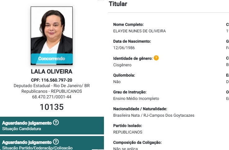 Lalá Oliveira também estreia nas urnas na disputa por vaga na Alerj