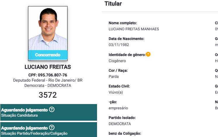 Luciano Freitas também registra candidatura a deputado federal