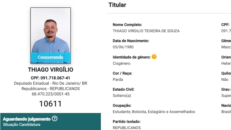 Thiago Virgílio registra candidatura à Alerj na Justiça Eleitoral